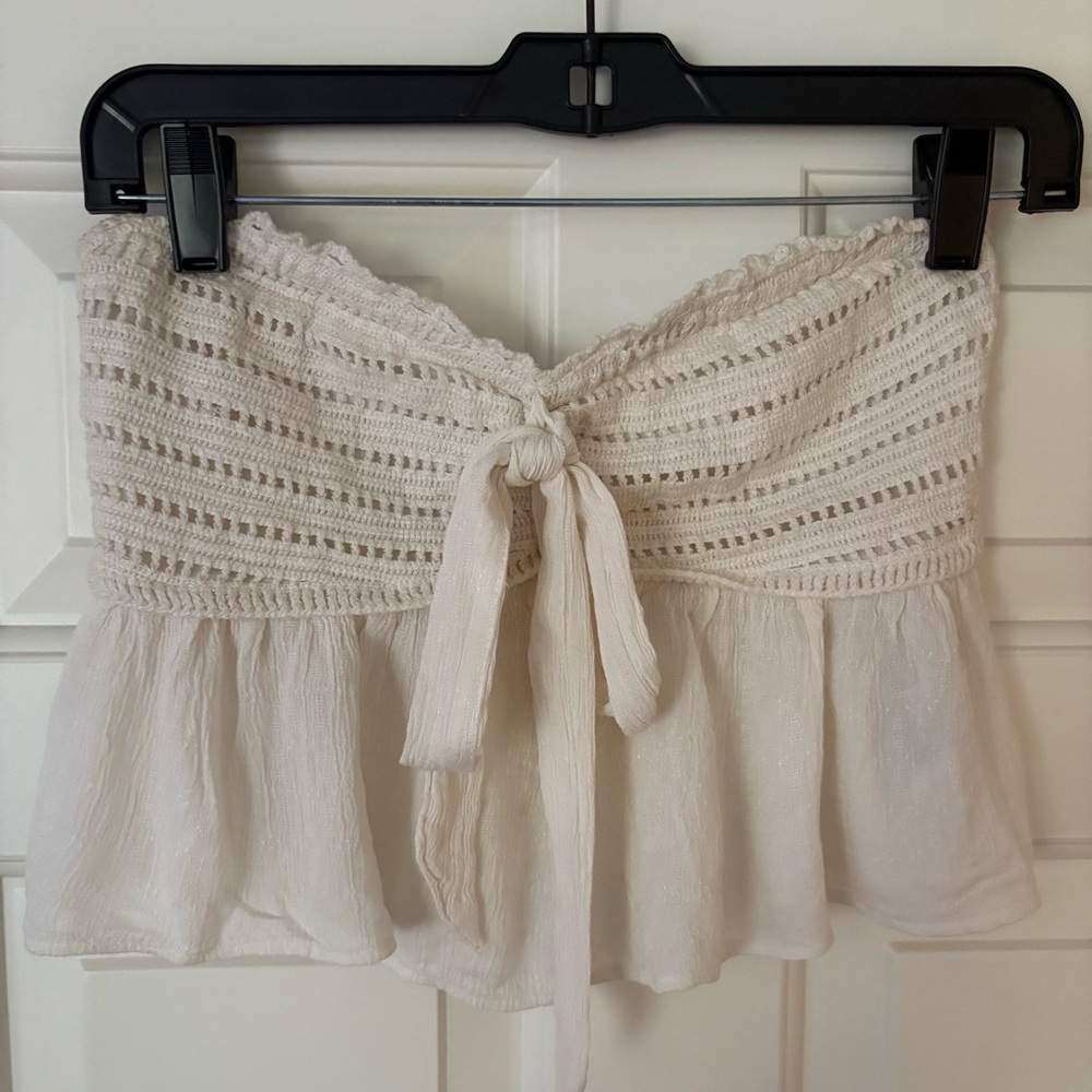 American Eagle Sleeveless Tube Top Crochet Lace Tie Front White Women’s XS